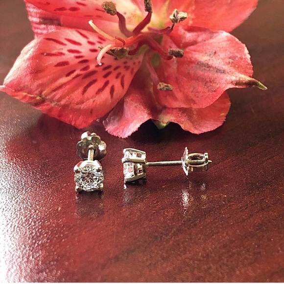 1 Carat D-E Color Lab Grown Diamond Stud Earrings in 14k White Gold - Picture 4 of 7